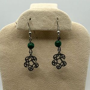 Celtic design & green bead Earrings